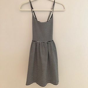 Spaghetti strap, black white striped dress